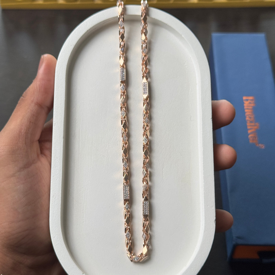 925 Silver Kaju Katli Chain For Men