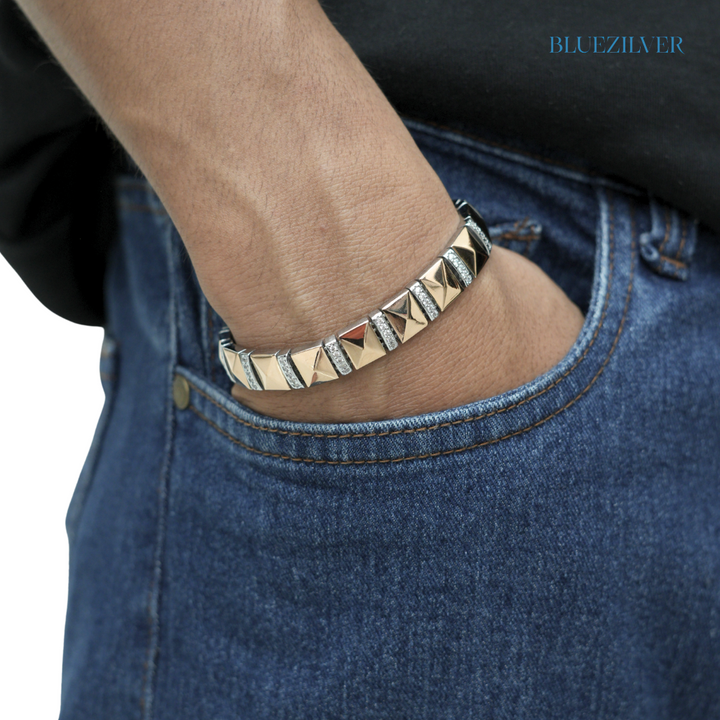 Men’s 925 Silver Pyramid Block Link Bracelet