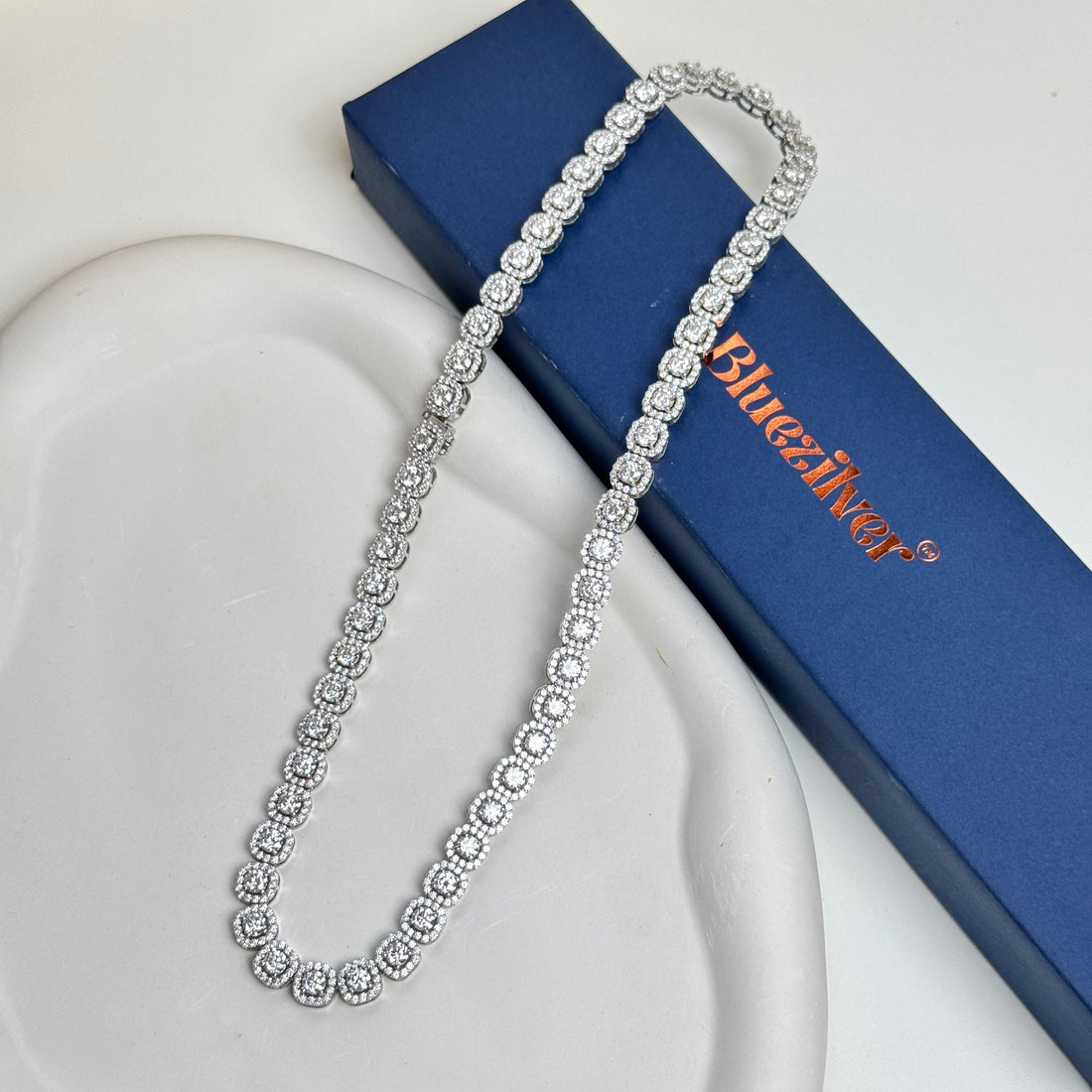 925 Silver Cluster Tennis Chain With Mosseanite Diamonds