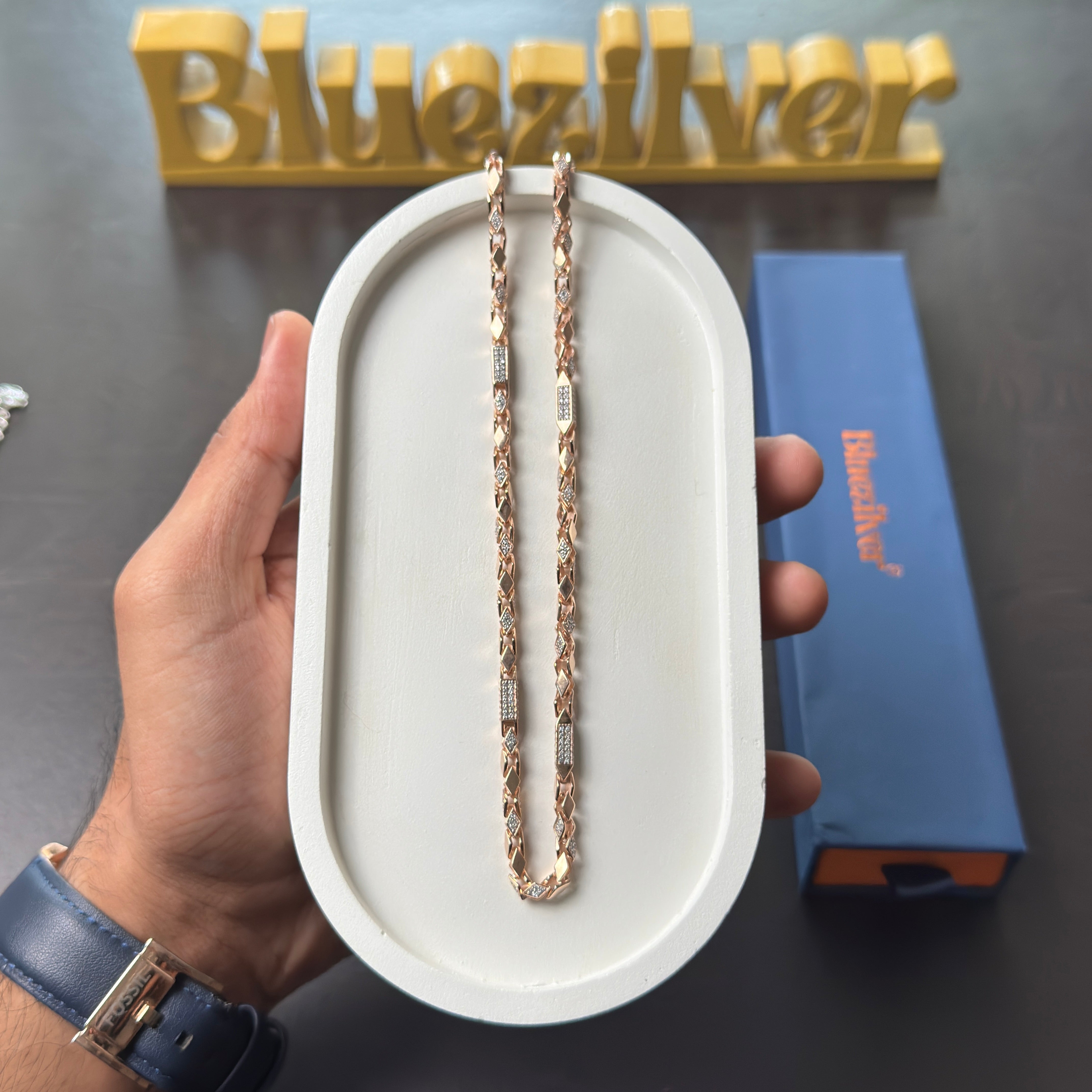 925 Silver Kaju Katli Chain For Men