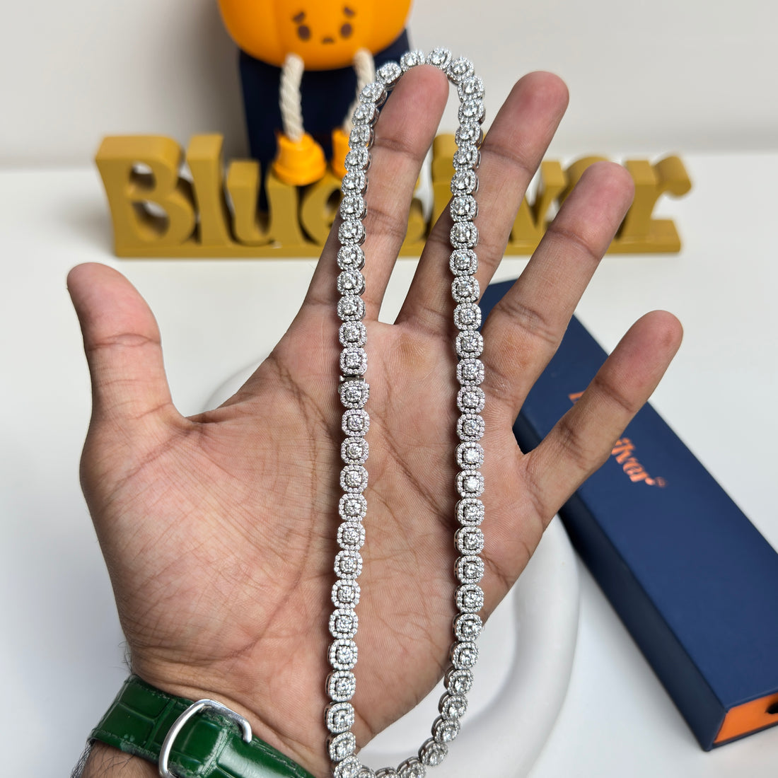 925 Silver Cluster Tennis Chain With Mosseanite Diamonds