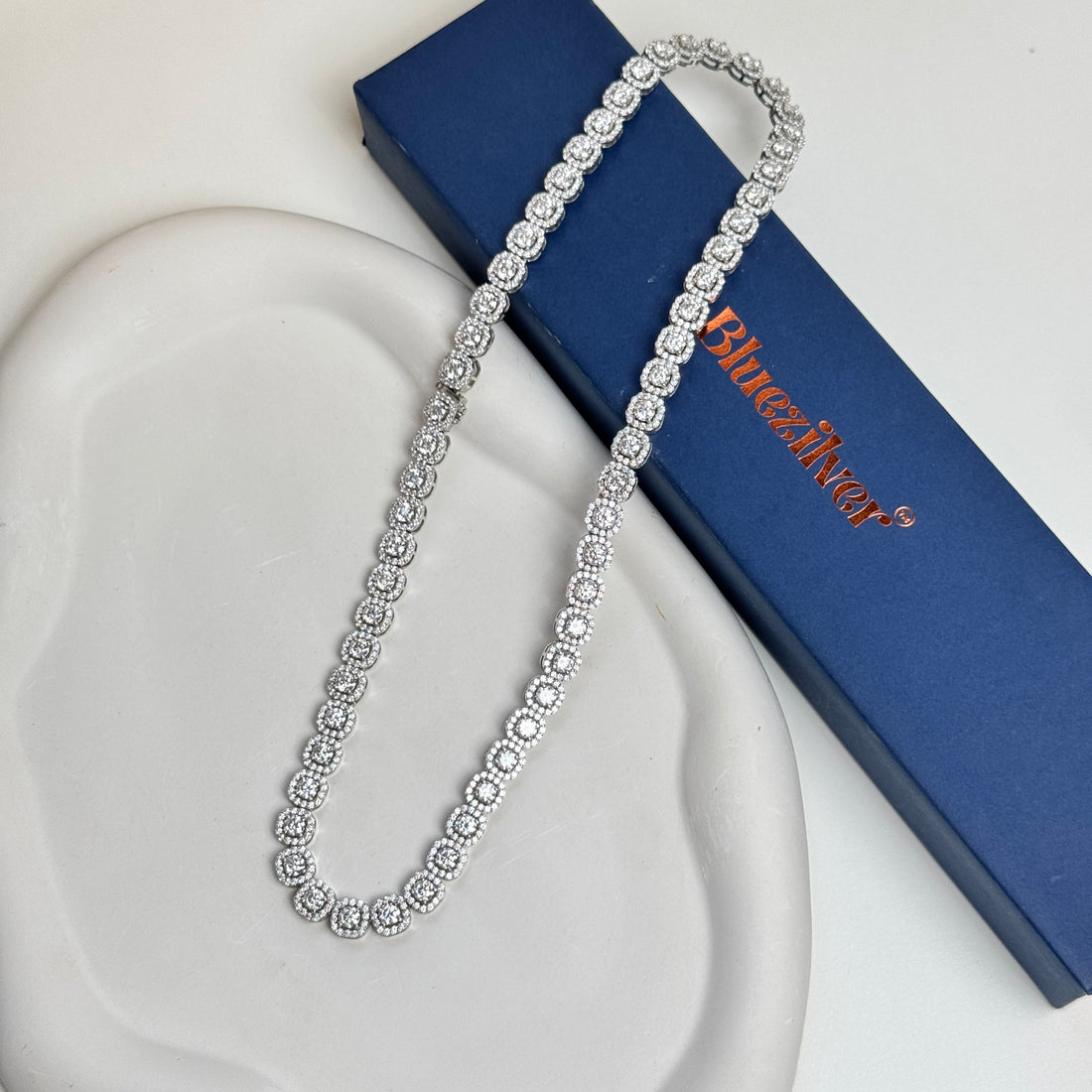 925 Silver Cluster Tennis Chain With Mosseanite Diamonds