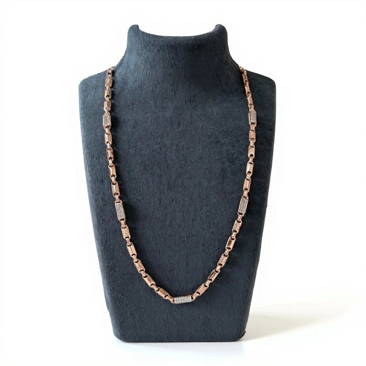 Rose‑Gold Bar & Oval Link with Diamond Chain