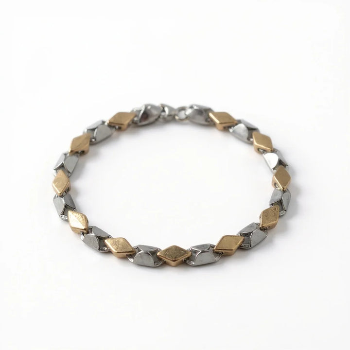 Men’s 925 Silver Dual‑Tone Lozenge Link Bracelet