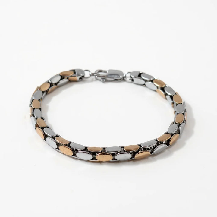 Men’s 925 Silver Dual‑Tone Oval Plate Bracelet