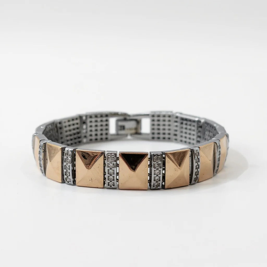 Men’s 925 Silver Pyramid Block Link Bracelet