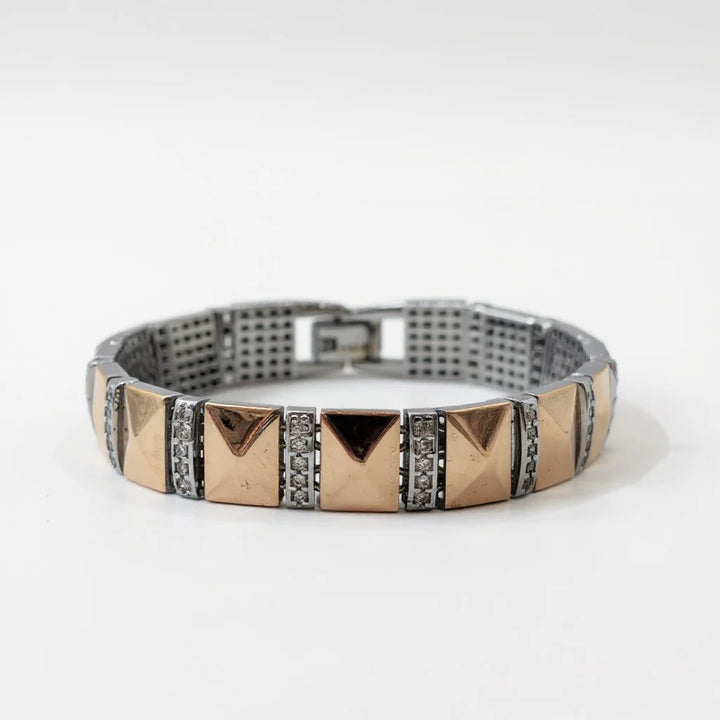 Men’s 925 Silver Pyramid Block Link Bracelet