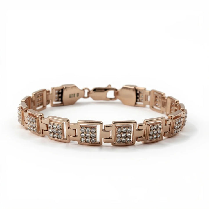 925 Sterling Silver Framed Square CZ Link Bracelet for Men