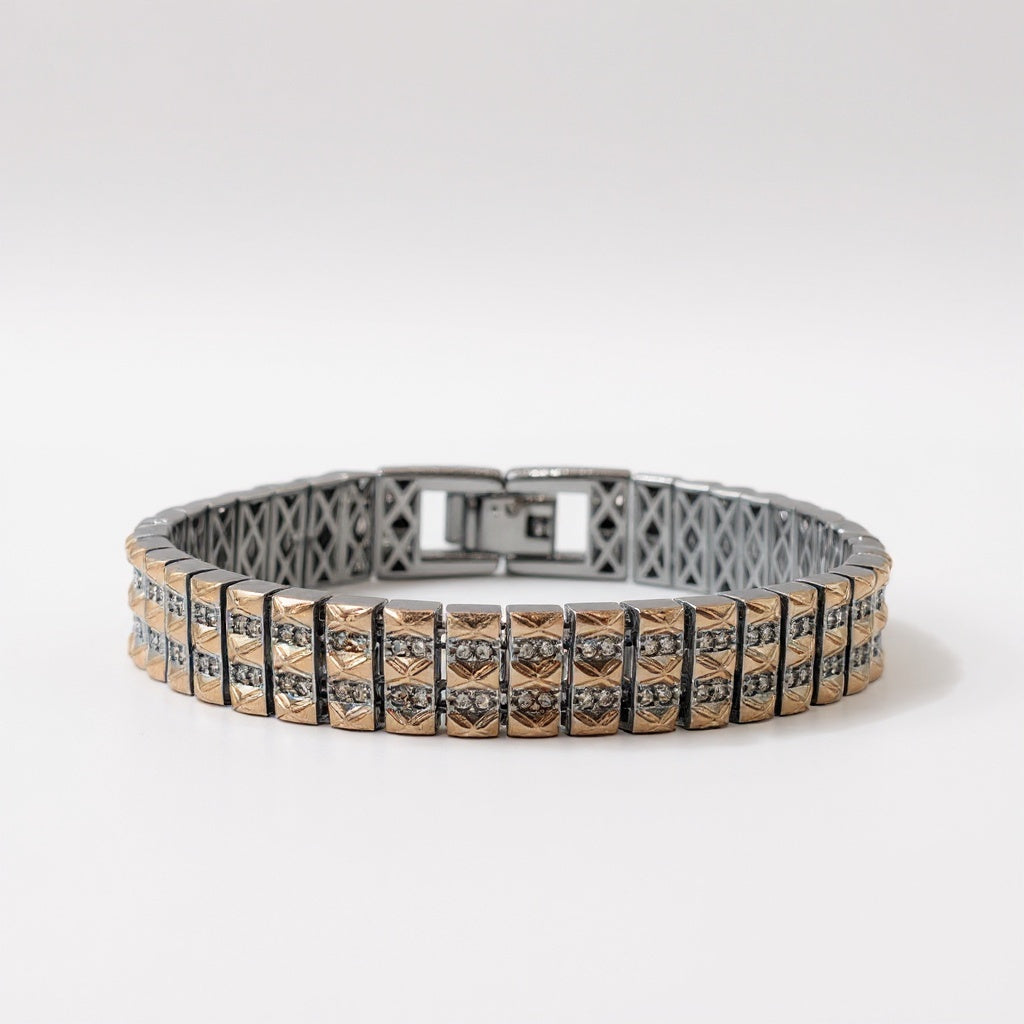 Men’s 925 Silver Dual‑Row Textured Bar Bracelet