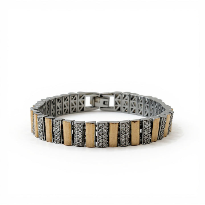925 Silver Dual‑Tone Vertical Bar Pavé Bracelet