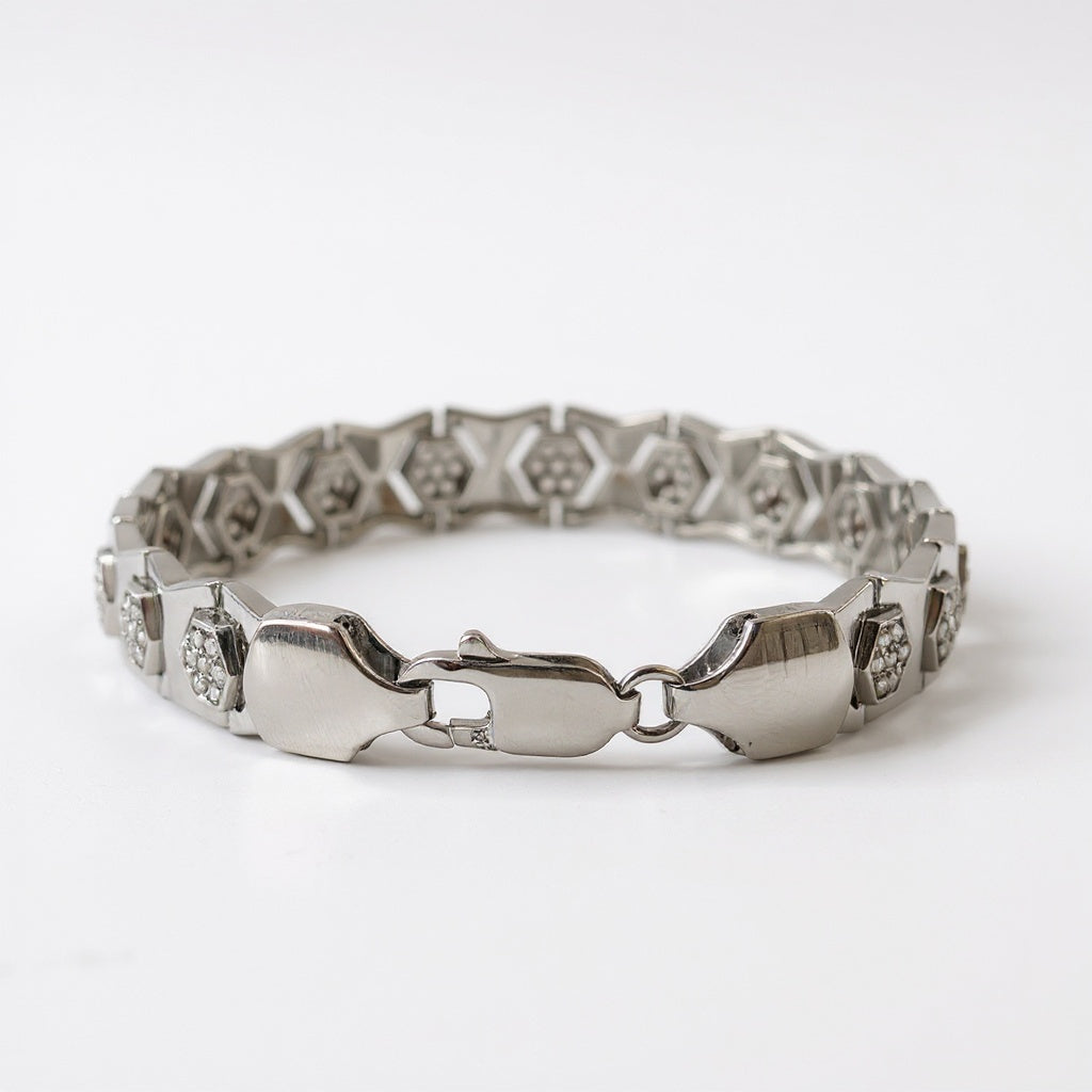 Modern Hex‑Link CZ Bracelet for Men in 925 Sterling Silver