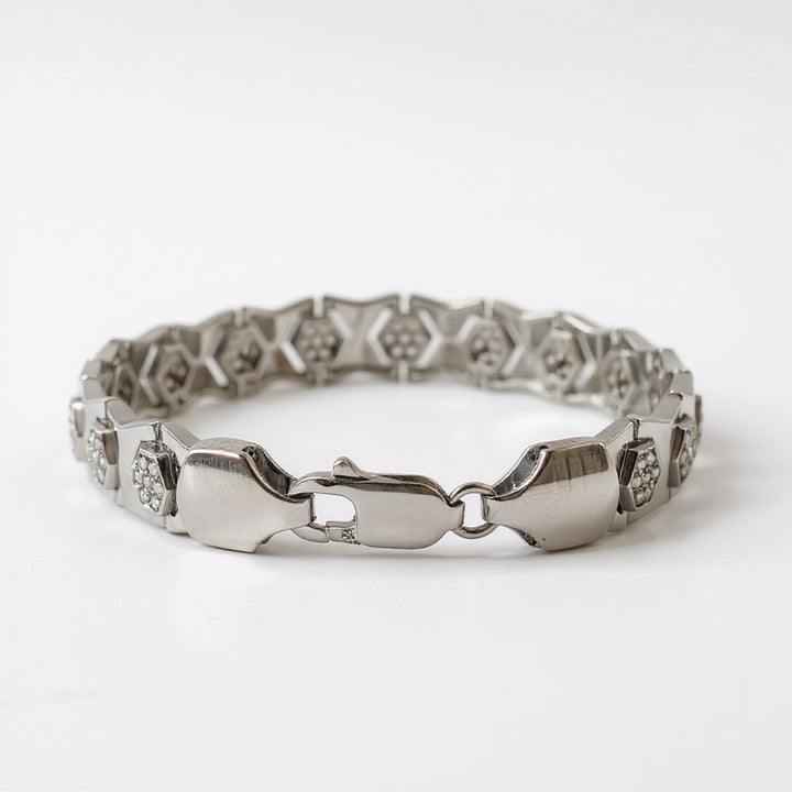 Modern Hex‑Link CZ Bracelet for Men in 925 Sterling Silver