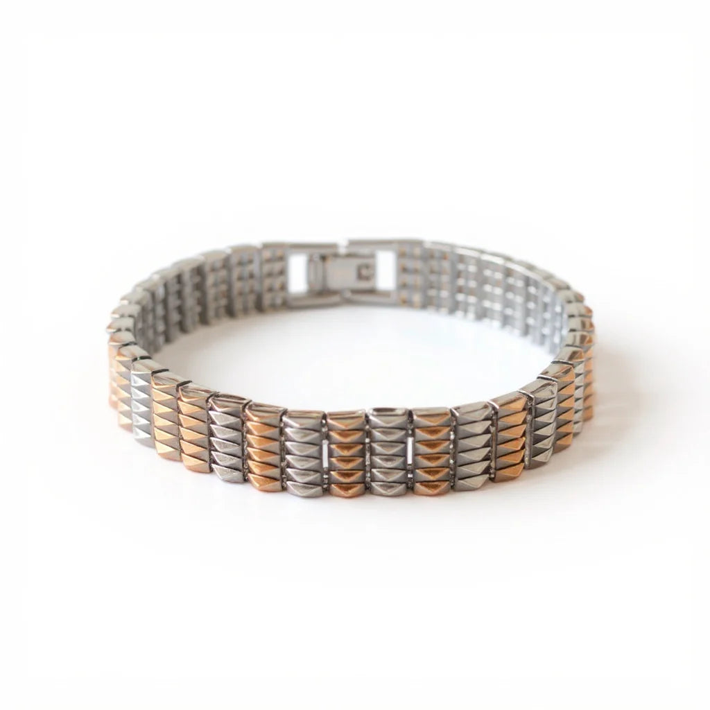 Men’s 925 Silver Geometric Pyramid Panel Bracelet